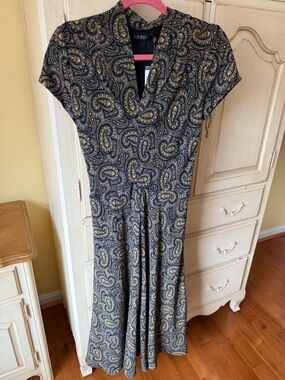 Lauren Ralph Lauren Navy and Gold Paisley Midi Dress